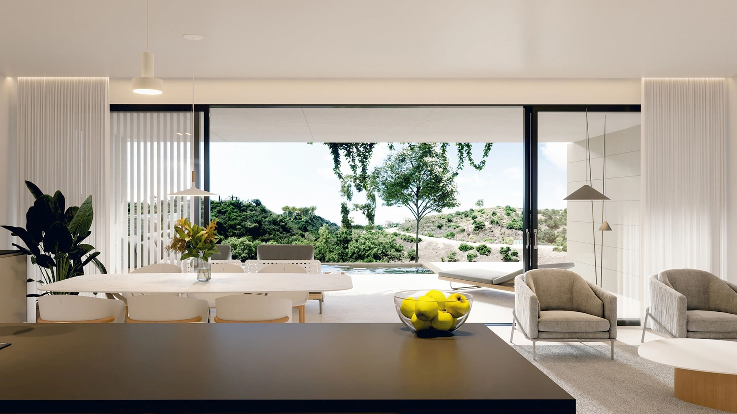 Sira Homes Marbella – jídelní a obývací část